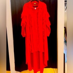 Long sheer ruffled duster in sizes XL and 3X.